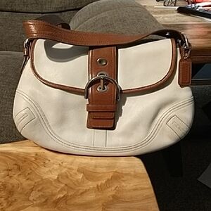 Coach White and Brown Leather Hobo Bag